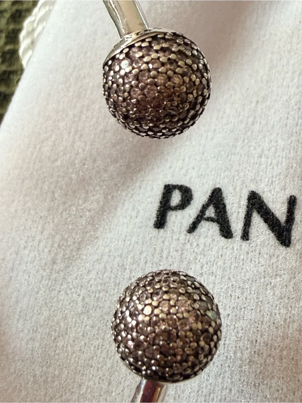 Pandora Silver with pink Pavé Ball Open Bangle - Silver Sparkle